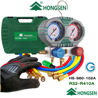 hongsen แมนิโฟเกจคู่ Manifold Gauge Series-HS-60-102A-" R32-R410 แบบเข็ม พร้อมกล่องเก็บป้องกันการกระแทก