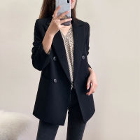 PEONFLY Fashion Women Black Blazer Long Sleeve Pocket Double Breasted Office Ladies Business Coat Female Retro Tops 2021 Autumn