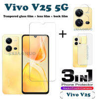 (3in1) Vivo V25 5G Y16 Y35แบบเต็มหน้าจอกระจกนิรภัยใส Vivo Y02S Y01หน้าจอ Protector ฟิล์ม + ฟิล์มคาร์บอนไฟเบอร์กลับ + เลนส์กล้องฟิล์ม