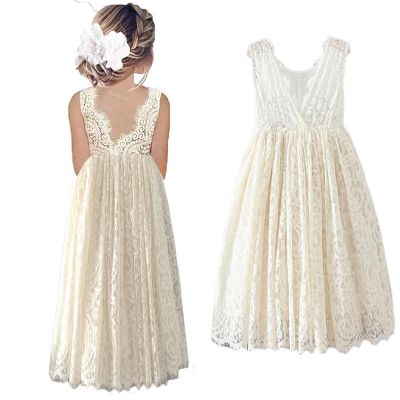 Plus Size Princess Girls Cotton Lace Party Long Dress Baby Kids Flower Girl Wedding Birthday Children Clothing 2 4 6 8 10 12 14