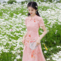 Joso 2022ฤดูร้อนใหม่ Audrey ทุกวัน Cheongsam หนุ่มขนาดกลางยาวดัดแปลงขนาดเล็กชิ้นเดียว Cheongsam ชุดเพื่อนเจ้าสาว