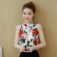 COD DSFERTRETRE Korean version large size all-match womens sleeveless top covering belly fashion chiffon small shirt