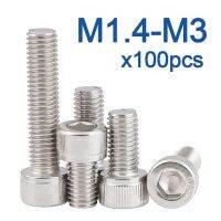 100pcs/lot Hexagon Hex Socket Cap Head Screw M1.4 M1.6 M2 M2.5 M3 Stainless Steel Allen Bolt DIN912