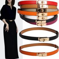 New Luxury nd High Quality Women Real Leather 1.8cm Width Belts Golden Lock Buckle Dress Jeans Sweater Waistband Belt