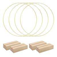 4 PCS Metal Wreath Ring Centerpiece for Table with 4 PCS Wood Place Card Holders