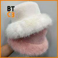 BTC3 ผ้ากำมะหยี่อบอุ่น หมวกทรงถัง สีทึบทึบ ขนเฟอร์เทียม หมวกปานามา มีสไตล์ ใหญ่สุดๆ หมวกชาวประมงหมวก ฤดูหนาวในฤดูหนาว