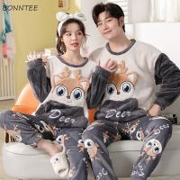 Pajama Sets Men Couple Winter Autumn Flannel Thick Cartoon New Arrival Students Lounge All-match Warm Stylish Casual Underwear