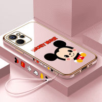 เคสโทรศัพท์Vivo V25 Pro 5G V2158 Realme 9i 5G vivo v25pro 5G realmi9i 5g ฟรี Lanyard + การ์ตูนน่ารัก Mickey Mouse Square Edge ปลอกชุบเปลือกโทรศัพท์หรูหราชุบ Soft เคสโทรศัพท์