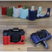 กระเป๋าใส่กล้องเคสหนัง PU แบบครึ่งฝาจับสำหรับ Fujifilm XT5 X-T5เปลือกแข็งป้องกันด้วยพอร์ตแบตเตอรี่