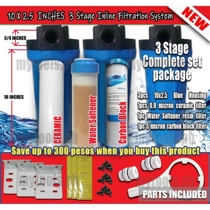 3 Stage Complete Water Filter Unit (Inline Water Filtration System ...