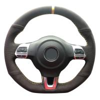 For Volkswagen Golf 6 GTI MK6 Polo GTI Scirocco R Black Genuine Leather Suede Car Steering Wheel Cover Car Accessories