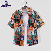 GEMEITE เสื้อคาร์ดิแกนลำลองสำหรับผู้ชาย,เสื้อสไตล์ชายหาดฮาวายพิมพ์ลายการ์ตูนเสื้อคาร์ดิแกนลำลองปกแขนสั้น