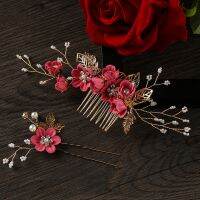 1Pc Flower Hair Pin Fashion Flower Leaves Hair Comb Romantic Alloy Bridal Tiara Wedding Hair Jewelry Blue Pink Rose Red Purple