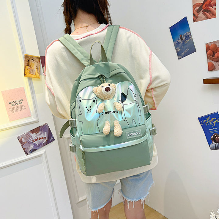 กระเป๋านักเรียนมาใหม่ล่าสุดข้ามพรมแดนสไตล์เกาหลี-กระเป๋าเป้ฮาราจูกุกระเป๋ากระเป๋าสะพายลายหมีกระเป๋านักเรียนความจุสูงนักเรียนมัธยมต้น