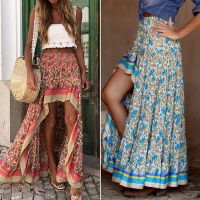 【CW】 Boho Print Skirts Bottoms Elastic Waist Gypsy Ethnic Ladies Skirt