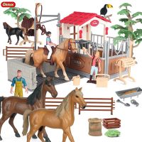 Oenux Farm Stable House Model Action Figures Emulational Horseman Horse Animals Playset Figurine Cute Educational Kids Toy Gift