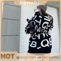 hanshi [2023 new HOT FASHION] lazlook Pullovers เสื้อสเวตเตอร์คอกลมทรงหลวมมีตัวอักษรฤดูใบไม้ร่วงฤดูหนาว