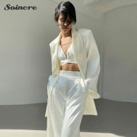 Satin Suit Women 2021 New Fashion Halter Vest Suit Lace-up Skirt Trousers Drape Suit Female Blazer Set Elegant Casual Streetwear