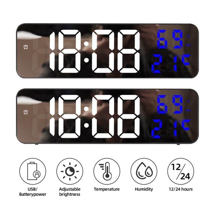 Large LED Digital Wall Clock With Temperature Humidity Date Display