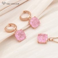 S Z uco-Boucles doreilles carrées en cristal pour femmes collier pendentif ensembles de bijoux colorés tempérament de mariage cadeau de mode nouveau