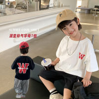 Childrens 2023 Summer top boys and girls letter loose short-sleeved T-shirt baby baseball print fashion bottoming shirt