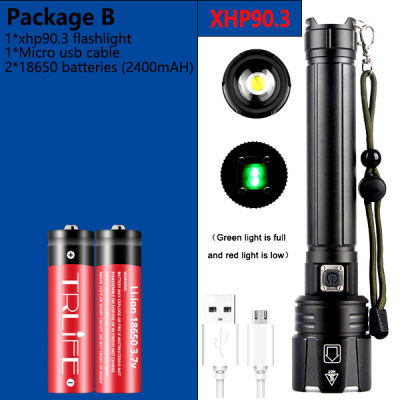 Powerful XHP90.3 led Flashlight USB Rechargeable Tactical Flashlight Zoom Torch Lantern for Outdoor Camping , Fishing , Hiking