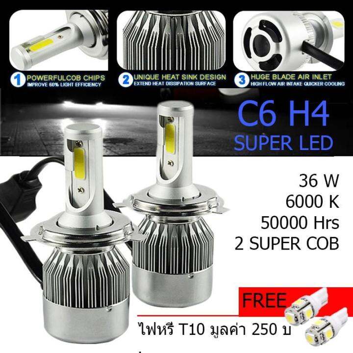 ไฟหน้า-led-ขั้ว-h4-cob-36w-c6-แสงสีขาว-super-bright-6000-k-แถมฟรี-ไฟหรี่-มูลค่า-250-บ-มีขั้วให้เลือก-ตามรุ่นรถ-ได้เลยคะ-บริการเก็บเงินปลายทาง