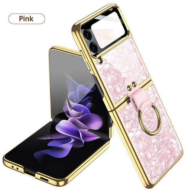 z-flip-4-case-finger-ring-plating-back-cover-for-samsung-galaxy-z-flip-4-5g-case-plastic-with-back-camera-lens-tempered-glass