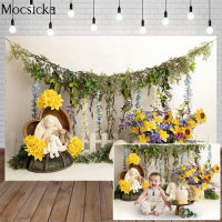 Spring Theme Photography Background Red Green Vine Sunflower Bunny Backdrops Newborn 1st Birthday Cake Smash Party Photo Studio