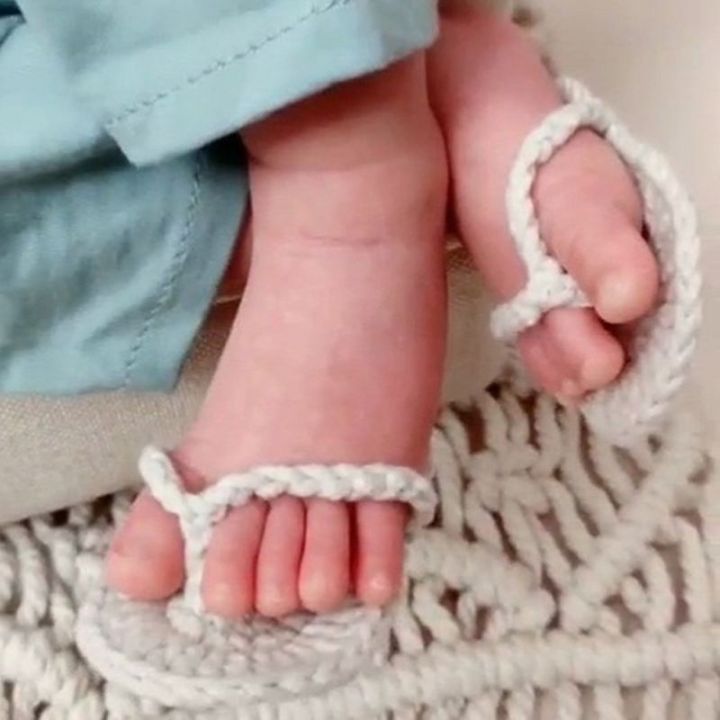 some-อุปกรณ์ประกอบฉากถ่ายภาพเด็กทารกแรกเกิดรองเท้าแตะถักโครเชต์