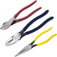 Klein Tools 80020 Tool Set with Linemans Pliers, Diagonal Cutters, and Long Nose Pliers, with Induction Hardened Knives, 3-Piece 8-Inch Kit