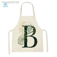 ✗⊕ﺴ Green Leaves Letters Pattern Kitchen Aprons for Women Men Baking Accessories Sleeveless Linen Aprons Home Cleaning Cooking Apron