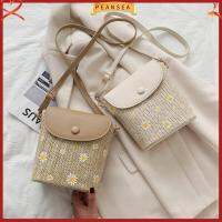 PEANSEA แฟชั่นสำหรับผู้หญิง ถักด้วยมือ อุปกรณ์หวายหวาย กระเป๋า Crossbody กระเป๋าถือใบเล็ก ถุงฟางใส่ของ กระเป๋าสะพายไหล่แบบสั้น