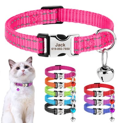 ✸㍿◐ Personalized Cat Collar Reflective Nylon Dog Cats ID Collars With Bell Free Engraving for Cats Small Dogs Chihuahua 10 Colors
