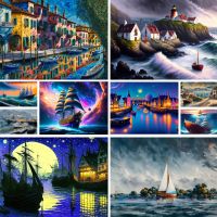 【hot】✈  Landscape Sailboat Cartoon Embroidery Patterns Handicraft Painting Needlework Stamped Floss Adults