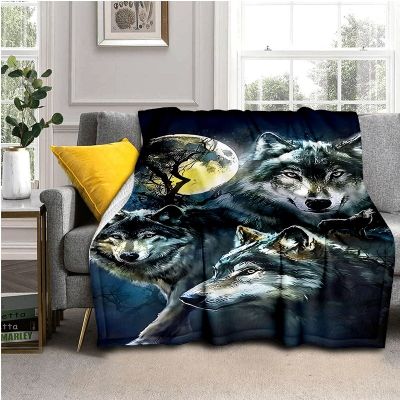 （in stock）3D wolf blanket sofa blanket bed super soft warm Flannel blanket portable blanket queen blanket（Can send pictures for customization）