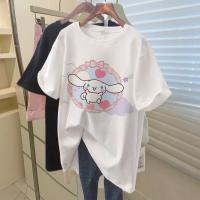 2023ฤดูร้อน Kawaii Sanrioed อะนิเมะ Cinnamoroll เด็กเสื้อยืดสาวการ์ตูนผ้าฝ้ายแขนสั้นเสื้อแฟชั่นเด็ก Clothes