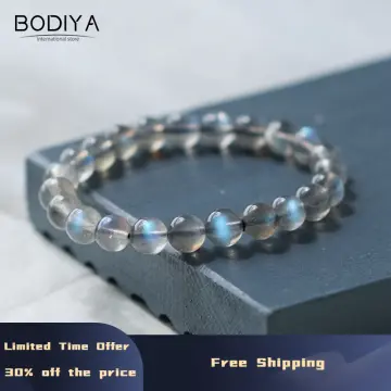 Natural Blue Light Moonstone Crystal Clear Round Beads Bracelet Suitable  for Women Men 6mm 7mm 8mm 9mm 10mm (Gem Color : 9mm)