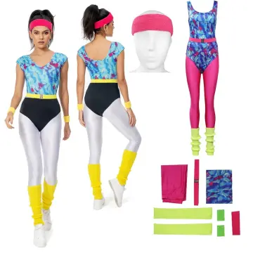 Adult Neon Pink 80s Disco Spandex Leggings Dance Icon Fancy Dress Party  Costume 