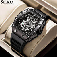 Seiko นาฬิกาสำหรับผู้ชายใหม่อัตโนมัติเต็มรูปแบบเรืองแสงไม่ใช่เชิงกลนาฬิกาข้อมือซิลิโคนกันน้ำ