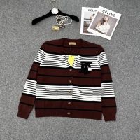 Cardigans Autumn and Winter New Striped Color Matching burberryˉLetters Flocking Embroidered Knitwear Cardigan Womens Loose-Fitting Versatile Sweater Long Sleeve Coat