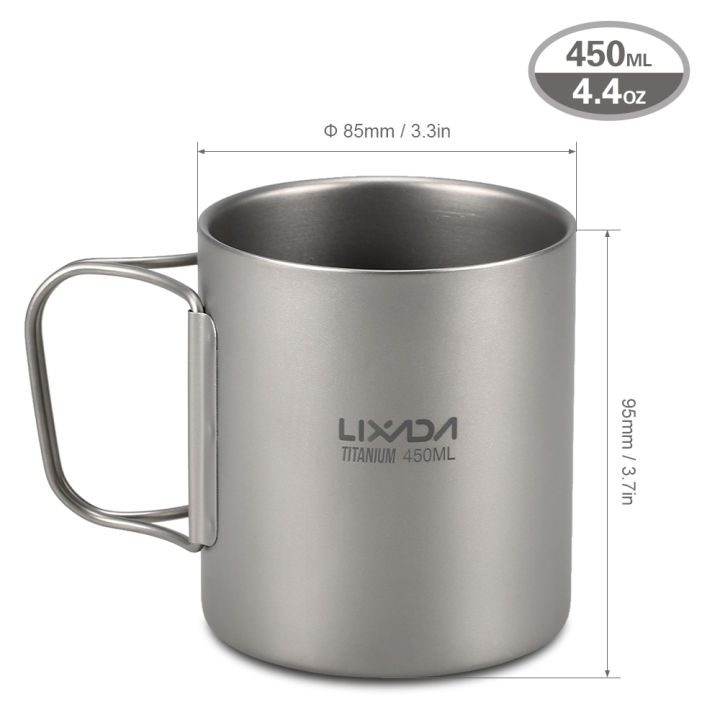 Lixada 220ml 450ml Titanium Double Wall Cup Water Coffee Tea Cup Mug with Foldable Handle