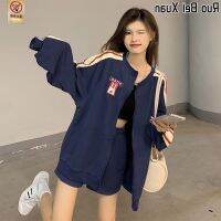 CODsack1juy6 RUO BEI XUAN เสื้อกันหนาว，เสื้อแจ็คเก็ตสตรีสไตล์เกาหลีแขนยาวคาร์ดิแกนชุดเบสบอลแฟชั่นลำลองพิมพ์เสื้อแขนยาวคอวีขนาดใหญ่ เสื้อ เสื้อผู้