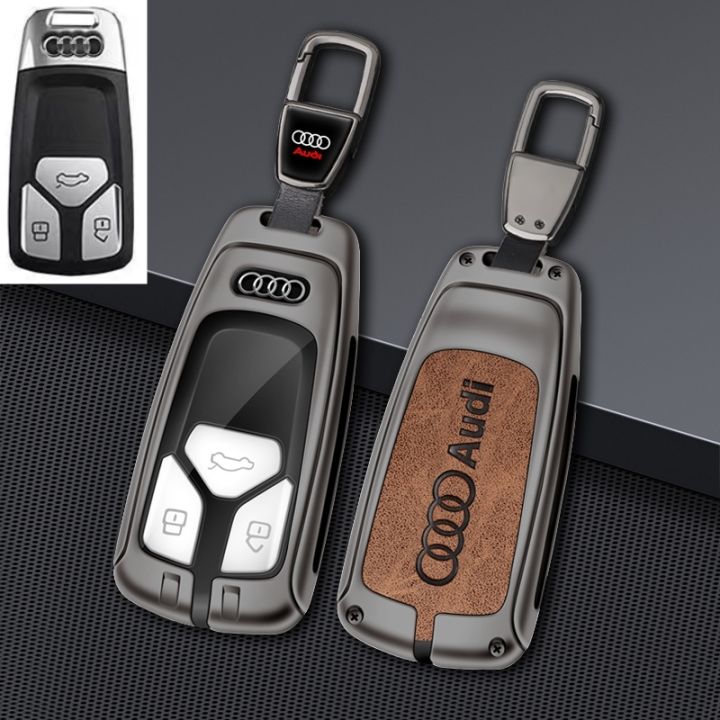 ที่หุ้มเคสกุญแจรถยนต์หนังทำจากสังกะสีอัลลอยมี3ปุ่มสำหรับ-audi-a4-a1-a3-s4-s5-b7-b8-s8-a6-a5-a7-a8-q3-s5-s6-q7-r8-tt-พวงกุญแจ