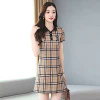 Burberry Dress Temperament Plaid Dress Ladies Summer New Fashion Large Size Loose Cover Belly Slim All-match Skirt Women