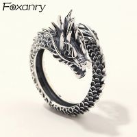 Foxanry Silver Color Vintage Fashion Gothic Punk Ancient Dragon Men Jewelry Opening Ring Thai Silver Boyfriend Gift Party