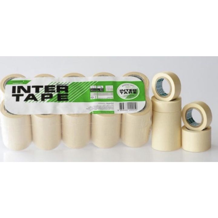 intertape-50ม้วนเล็ก-กระดาษกาวพ่นสี-กระดาษกาวย่น-เทปย่นพ่นสี-อินเตอร์เทป-หน้ากว้าง-3-4-ยาว-10-หลา-แกน-1-1-4-50ม้วน-น้ำยาลบรอย-ครีมลบรอย-ลบรอยขีดข่วน-น้ำยาลบรอยรถยนต์-ครีมขัดสีรถ