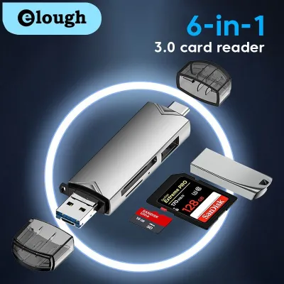 Elough 6 In 1 Card Reader Supporting SD TF Card U Disk OTG Adapter for PC Type c Micro Mobiles Phone USB 3.0 Type C Converter