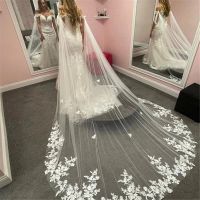 Real New White Ivory WED Cape Veil Lace Appliques Bridal Shoulder Veil Cathedral Tulle Long Cape Cloak Shawl Wedding Accessories Hair Accessories