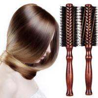 หวีลอน Brown Boar Bristles Wooden Handle Roll Round Brush